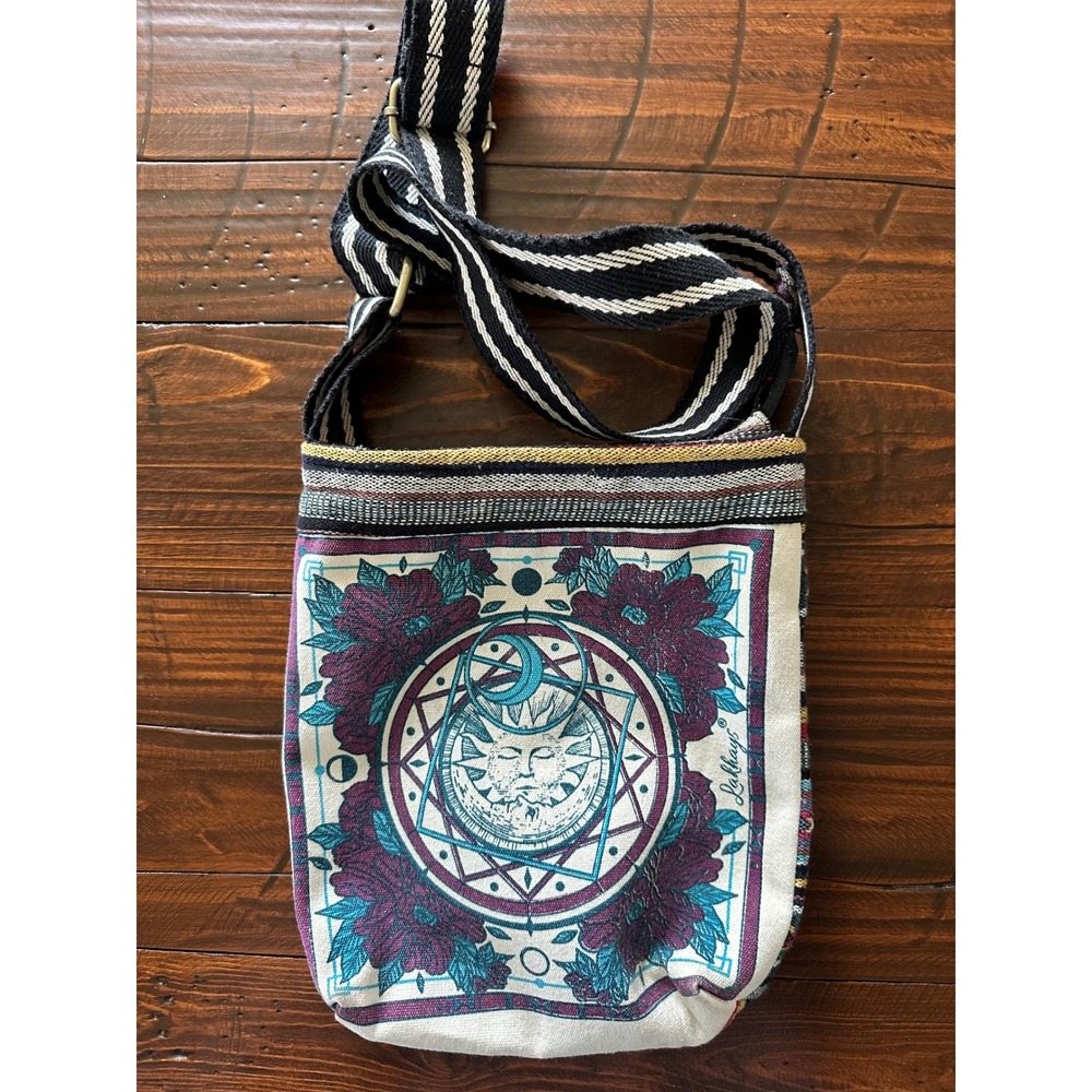 Lakhays Cotton Crossbody Bag Sun Moon Celestial Floral Woven Striped Nepal